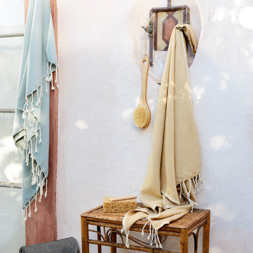 Laza Hammam Towel in mustard & white | Home & Living inspiration | URBANARA