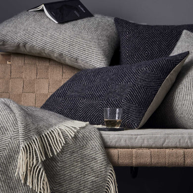 Gotland cushion cover, dark blue & grey, 100% wool & 100% linen