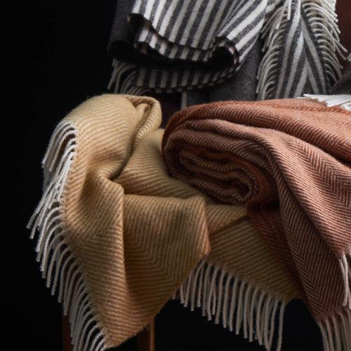 Gotland Wool Blanket mustard & cream, 100% new wool | URBANARA wool blankets