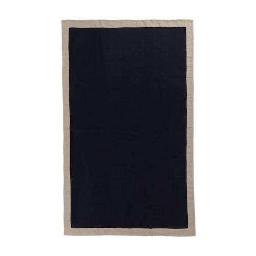 Fyn Wool Blanket dark blue & natural, 100% new wool & 100% linen | URBANARA wool blankets