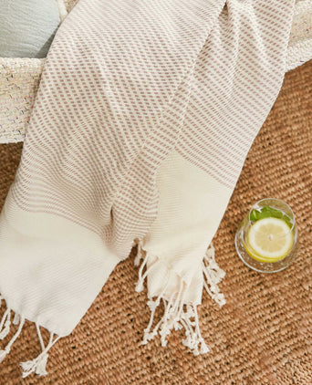 Hammam Towel Bolu Dusty Rose & Natural white, 50% Bamboo & 50% Cotton