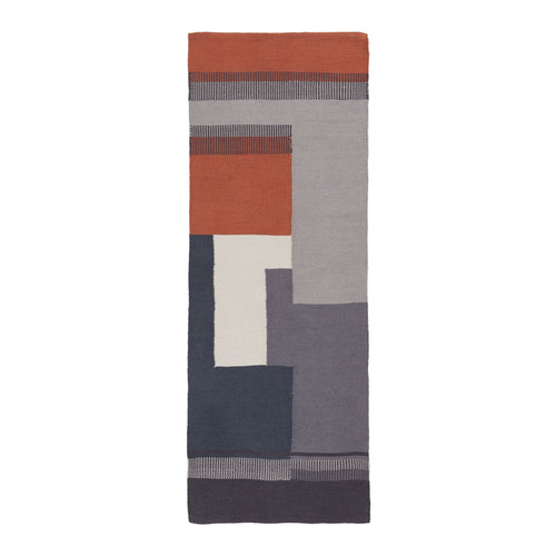 Indari Runner dark grey blue & pigeon blue & terracotta, 100% pet | URBANARA outdoor accessories