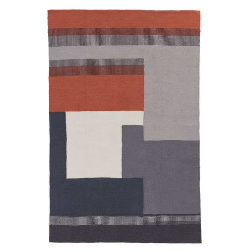 Indari Rug dark grey blue & pigeon blue & terracotta, 100% pet | URBANARA outdoor accessories