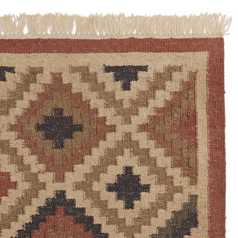 Nohar Rug rust orange & sand & olive green, 80% jute & 20% wool