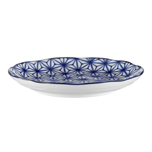 Onuma plate, white & blue, 100% ceramic | URBANARA plates & bowls