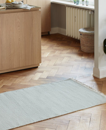 Manu runner, light green grey, 100% new wool & 100% cotton