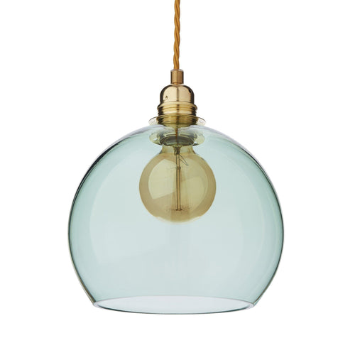 Ribe pendant lamp, light green & brass, 100% glass & 100% metal