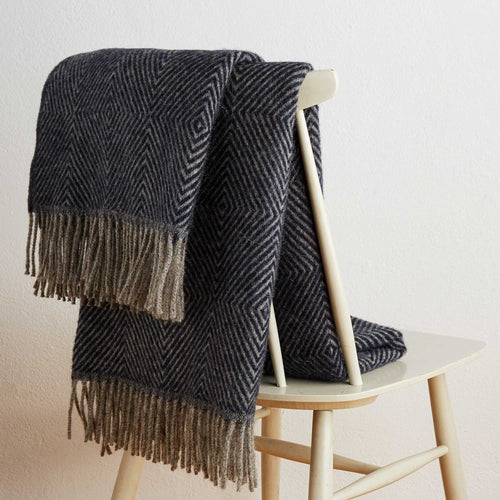 Gotland Dia Wool Blanket in dark blue & grey | Home & Living inspiration | URBANARA