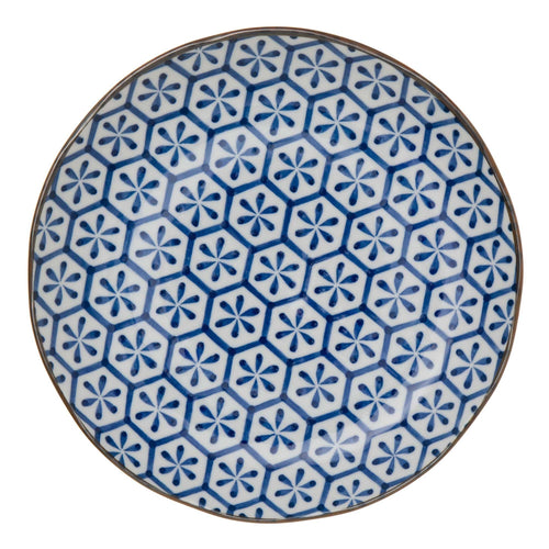 Onuma plate, white & dark blue, 100% ceramic