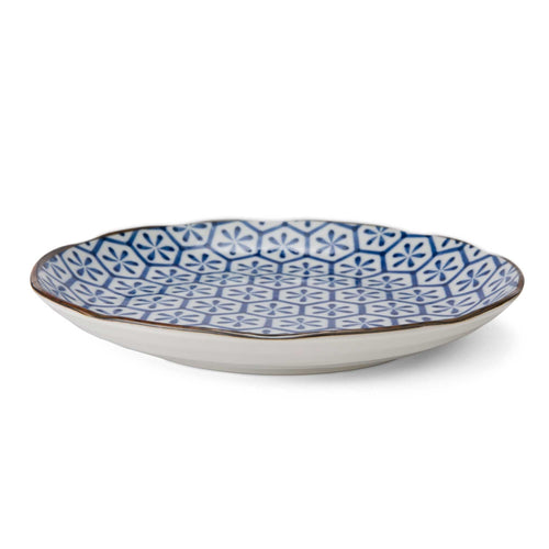 Onuma plate, white & dark blue, 100% ceramic | URBANARA plates & bowls