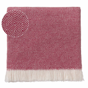 Uyuni blanket, bordeaux red & cream, 100% cashmere wool
