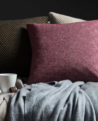 Uyuni cushion cover, bordeaux red & cream, 100% cashmere wool