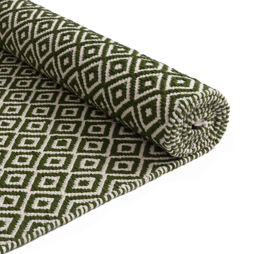 Tenali rug, olive green & off-white, 100% cotton | URBANARA cotton rugs
