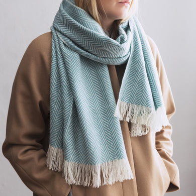 Nerva scarf, mint & cream, 100% cashmere wool