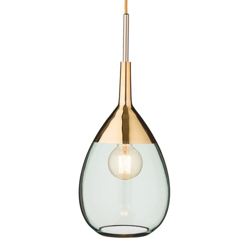 Karlino pendant lamp, green & brass, 90% glass & 10% brass-plated iron | URBANARA pendant lamps