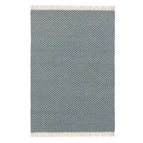 Loni rug, blue & off-white, 100% wool | URBANARA wool rugs
