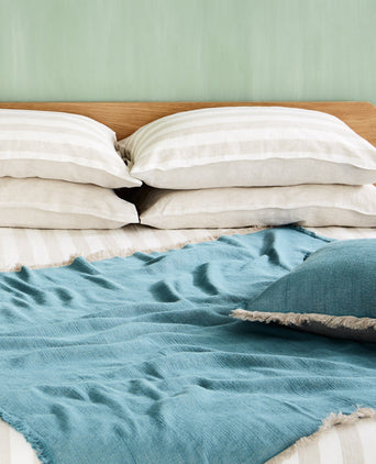 Alkas blanket, grey green & stone grey, 50% linen & 50% cotton