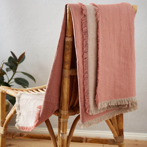 Alkas blanket, dusty pink & stone grey, 50% linen & 50% cotton | URBANARA cotton blankets