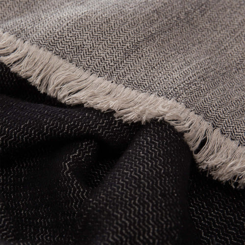 Alkas blanket, black & stone grey, 50% linen & 50% cotton | URBANARA cotton blankets