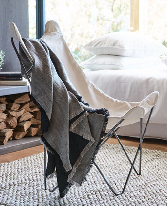 Alkas blanket, black & stone grey, 50% linen & 50% cotton