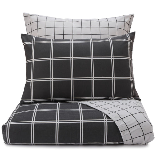 Brelade pillowcase, charcoal & light grey, 100% cotton