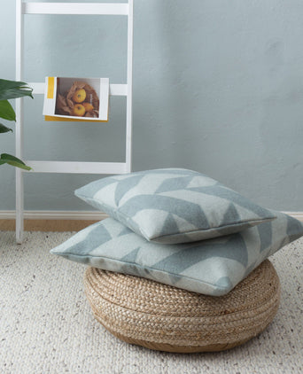 Farum cushion cover, grey blue & cream, 100% merino wool