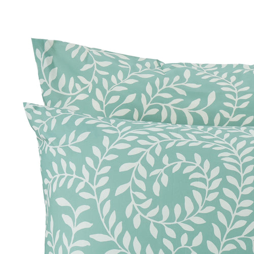Aneto pillowcase, green grey & white, 100% cotton | URBANARA percale bedding
