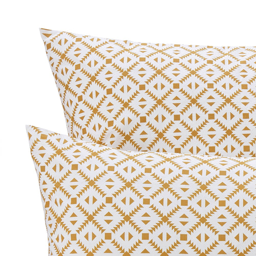 Arouca Pillowcase white & mustard, 100% cotton | URBANARA percale bedding
