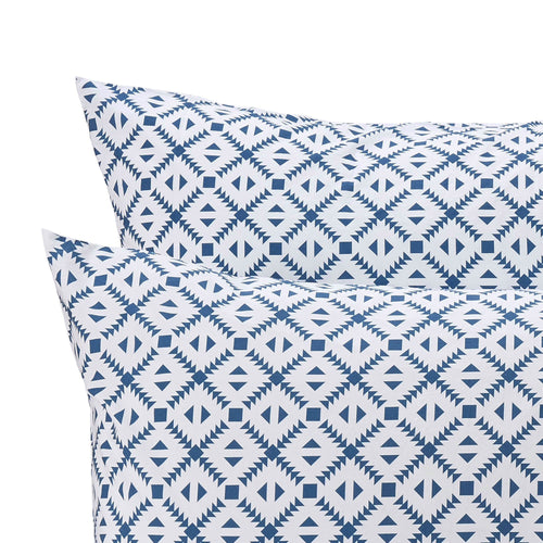 Arouca pillowcase, white & denim blue, 100% cotton | URBANARA percale bedding