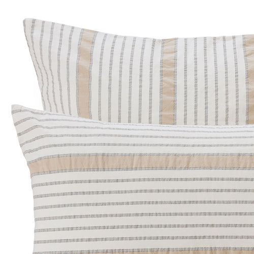 Minho duvet cover, natural white & mustard & black, 93% cotton & 7% linen | URBANARA seersucker bedding