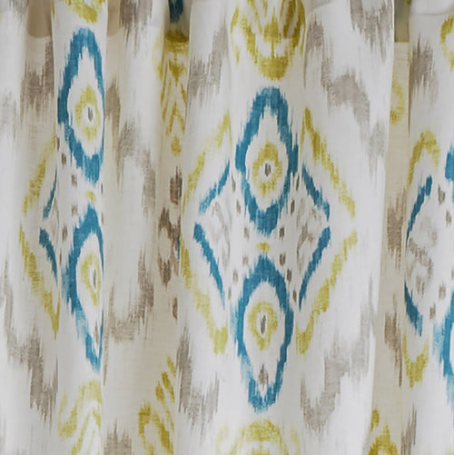 Suide curtain, natural white & turquoise & green, 65% linen & 35% polyester | URBANARA curtains