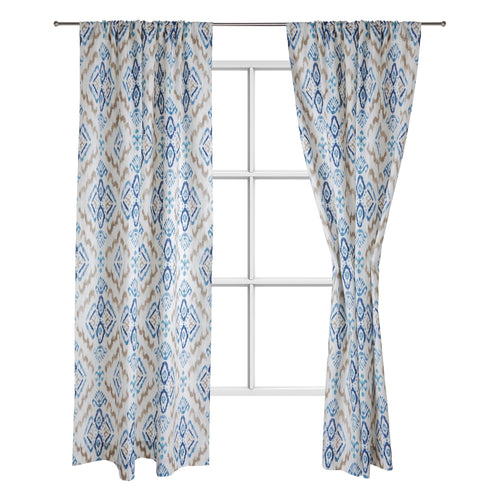 Suide curtain, natural white & dark blue & denim blue, 65% linen & 35% polyester