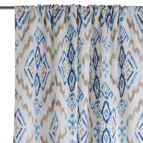 Suide curtain, natural white & dark blue & denim blue, 65% linen & 35% polyester | URBANARA curtains