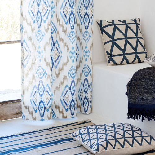 Natural white & Dark blue & Denim blue Suide Vorhang | Home & Living inspiration | URBANARA