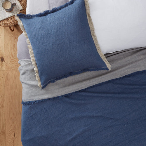 Alkas blanket, denim blue & stone grey, 50% cotton & 50% linen |High quality homewares