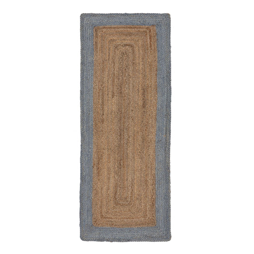 Nandi runner, natural & light grey blue, 100% jute | URBANARA runners