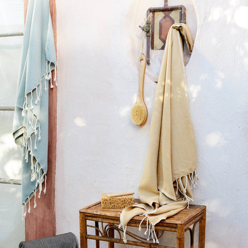 Laza Hammam Towel in mustard & white | Home & Living inspiration | URBANARA
