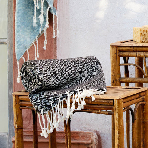 Cesme Hammam Towel black & white, 100% cotton | URBANARA hammam towels