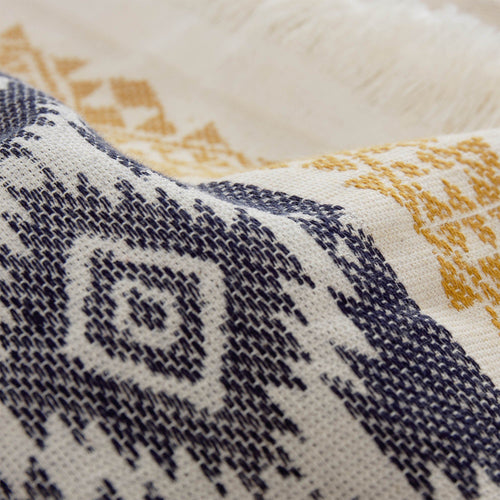 Gilao beach towel, natural white & dark blue & mustard, 100% cotton |High quality homewares
