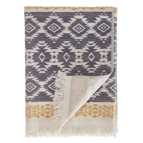 Gilao beach towel, natural white & dark blue & mustard, 100% cotton | URBANARA beach towels