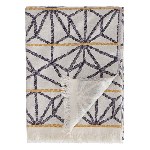 Arade beach towel, natural white & dark blue & mustard, 100% cotton | URBANARA beach towels