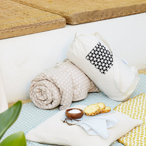 Saldanha Picnic Blanket powder pink & natural & grey, 75% cotton & 25% linen | High quality homewares