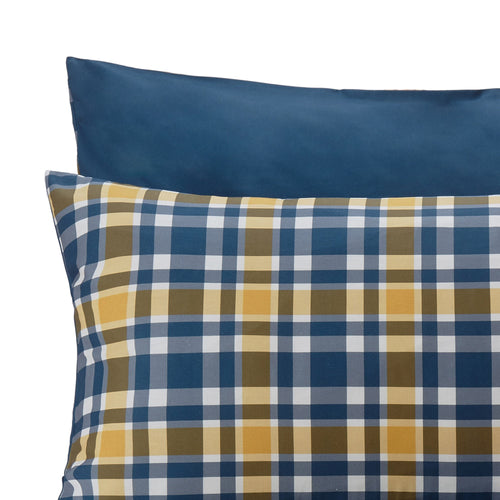 Cabril pillowcase, dark blue & mustard & white, 100% cotton | URBANARA cotton bedding