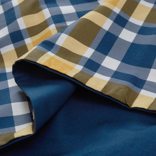 Cabril pillowcase, dark blue & mustard & white, 100% cotton |High quality homewares
