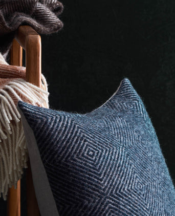 Gotland cushion cover, dark blue & grey, 100% wool & 100% linen