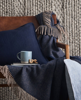 Corcovado blanket, dark blue & light brown, 50% alpaca wool & 50% merino wool