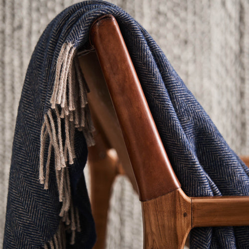Corcovado blanket, dark blue & light brown, 50% alpaca wool & 50% merino wool | URBANARA alpaca blankets