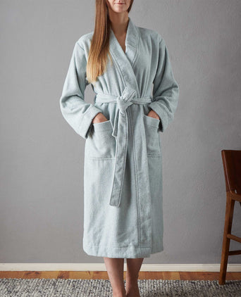 Ventosa Organic Cotton Bathrobe light grey green & white, 100% organic cotton