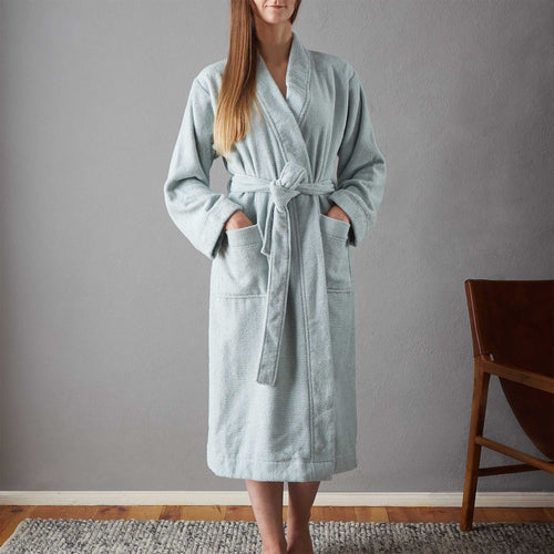 Ventosa Organic Cotton Bathrobe in light grey green & white | Home & Living inspiration | URBANARA