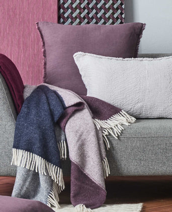 Salakas blanket, dark blue & aubergine & natural, 100% new wool